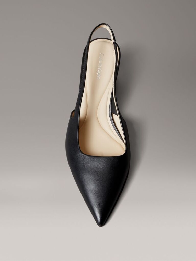 Black Leather Kitten Slingback Pumps  Women