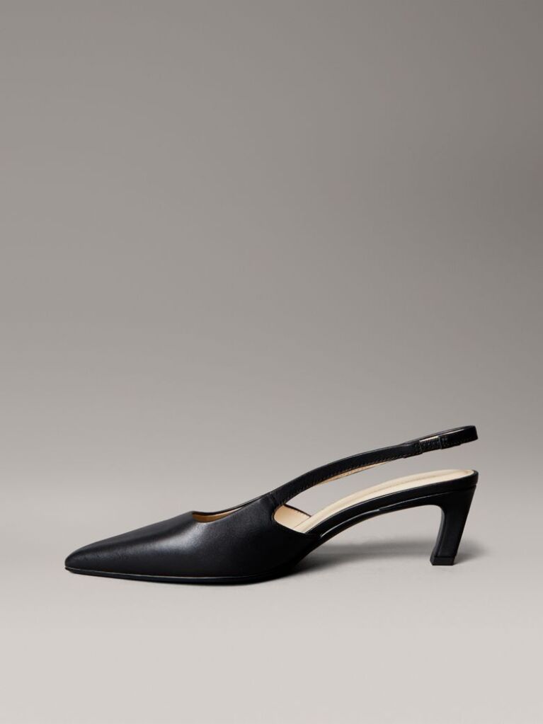 Black Leather Kitten Slingback Pumps  Women