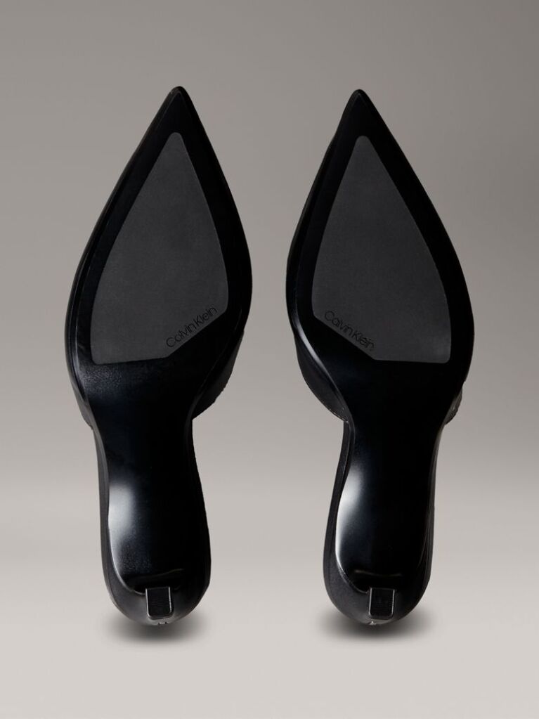 Black Leather Kitten Slingback Pumps  Women