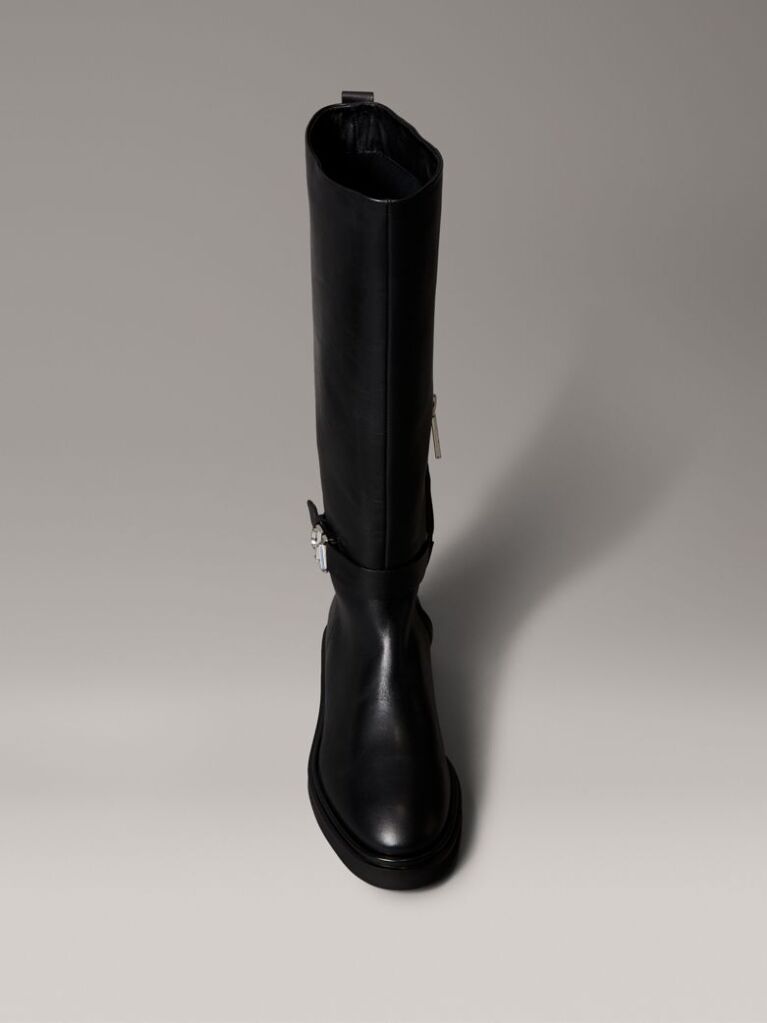 Black Leather Signature Logo Knee Boots  Women