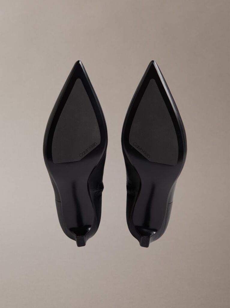 Black Leather Kitten Heel Tall Zip Boots  Women