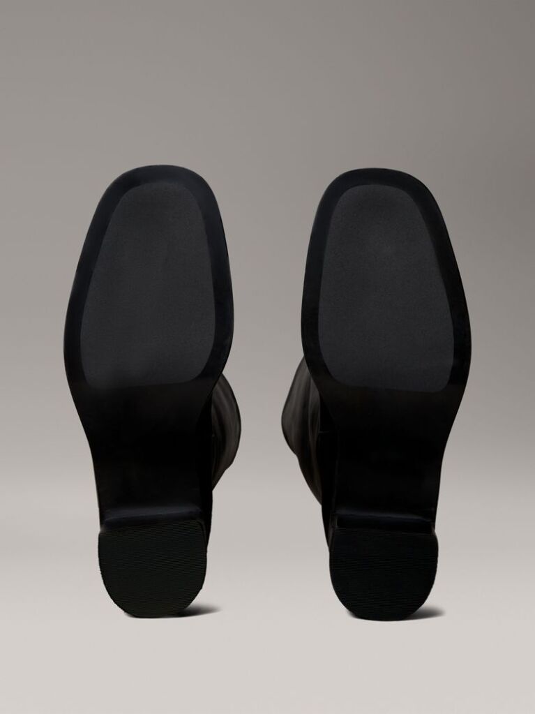Black Leather Square Toe Zip Knee Boots  Women