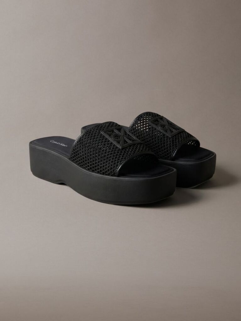 Black Amelia - Mesh Platform Sliders  Women