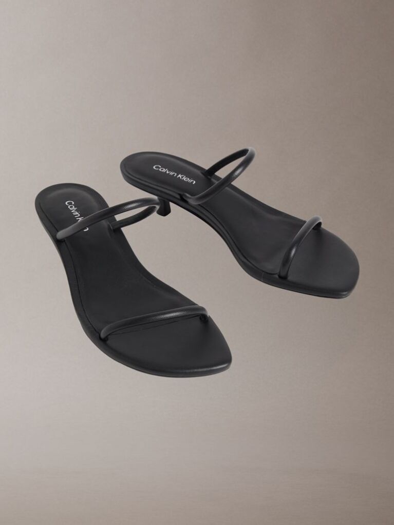 Black Lina - Leather Kitten Heel Sandals  Women