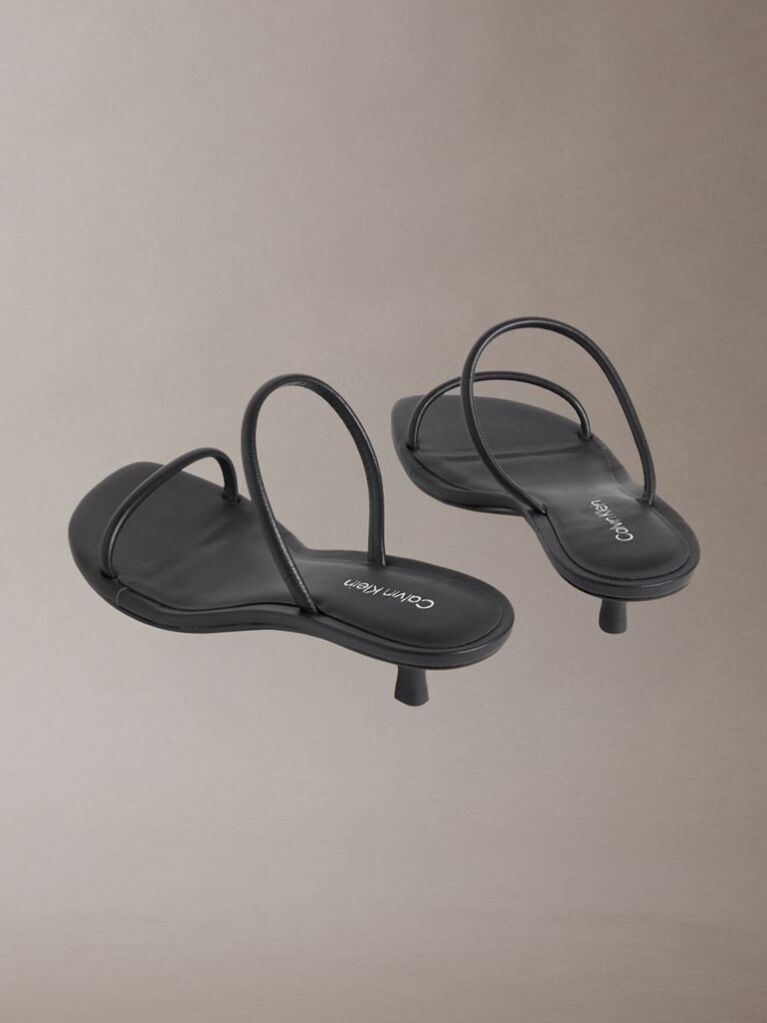 Black Lina - Leather Kitten Heel Sandals  Women