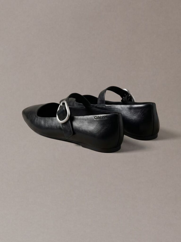 Black Leather Mary Jane Ballerinas  Women