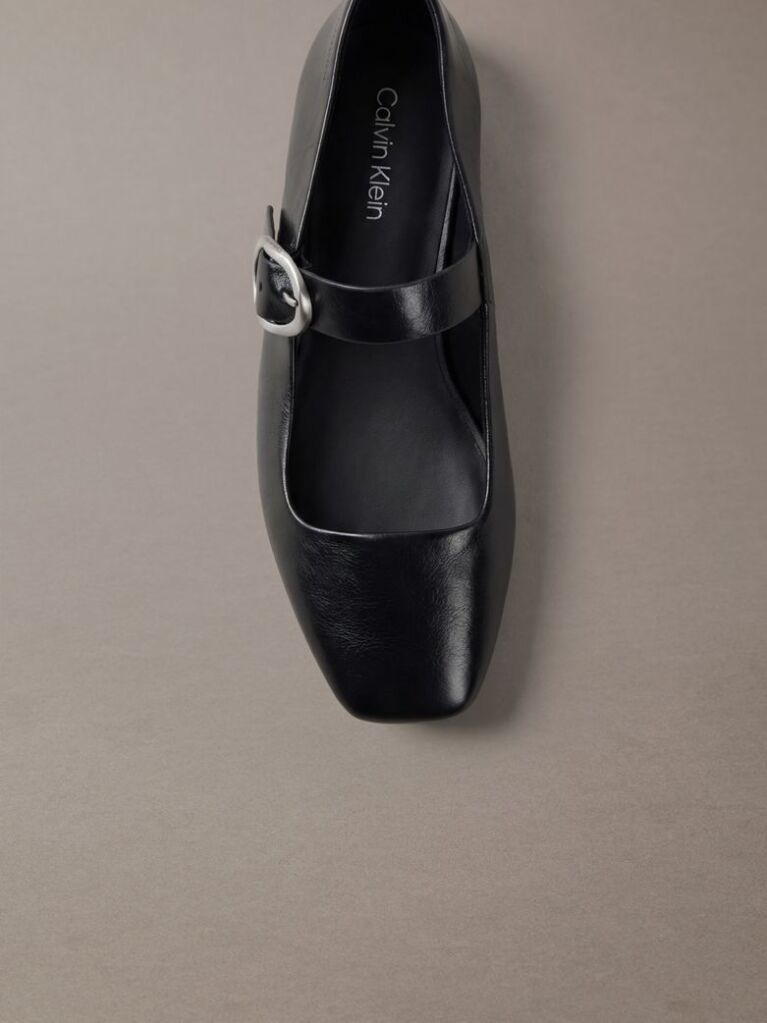 Black Leather Mary Jane Ballerinas  Women