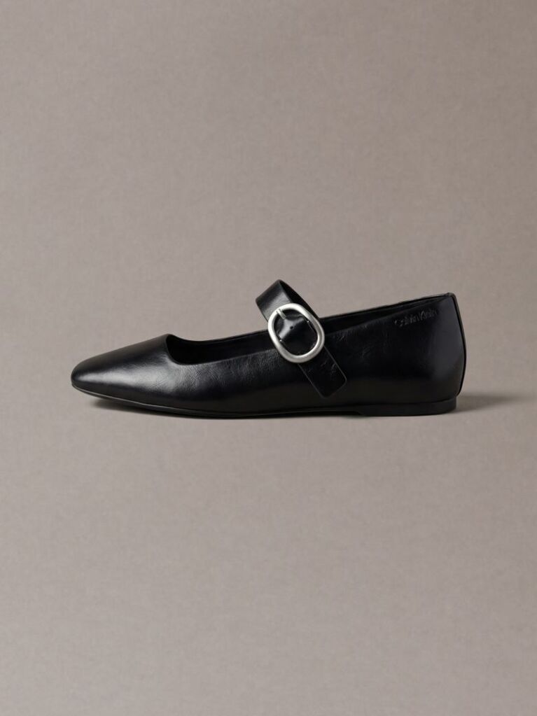 Black Leather Mary Jane Ballerinas  Women