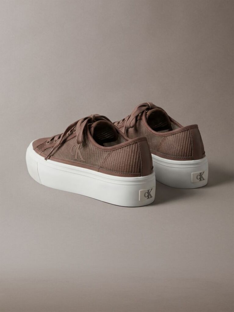 Brown Flat Lace-Up Striped Nylon Sneakers  Women