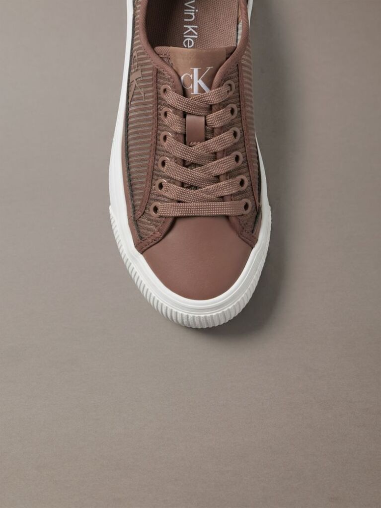 Brown Flat Lace-Up Striped Nylon Sneakers  Women