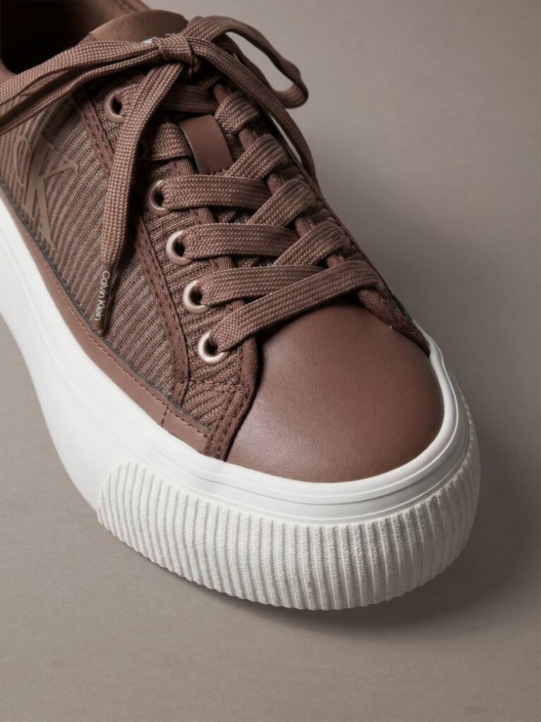 Brown Flat Lace-Up Striped Nylon Sneakers  Women