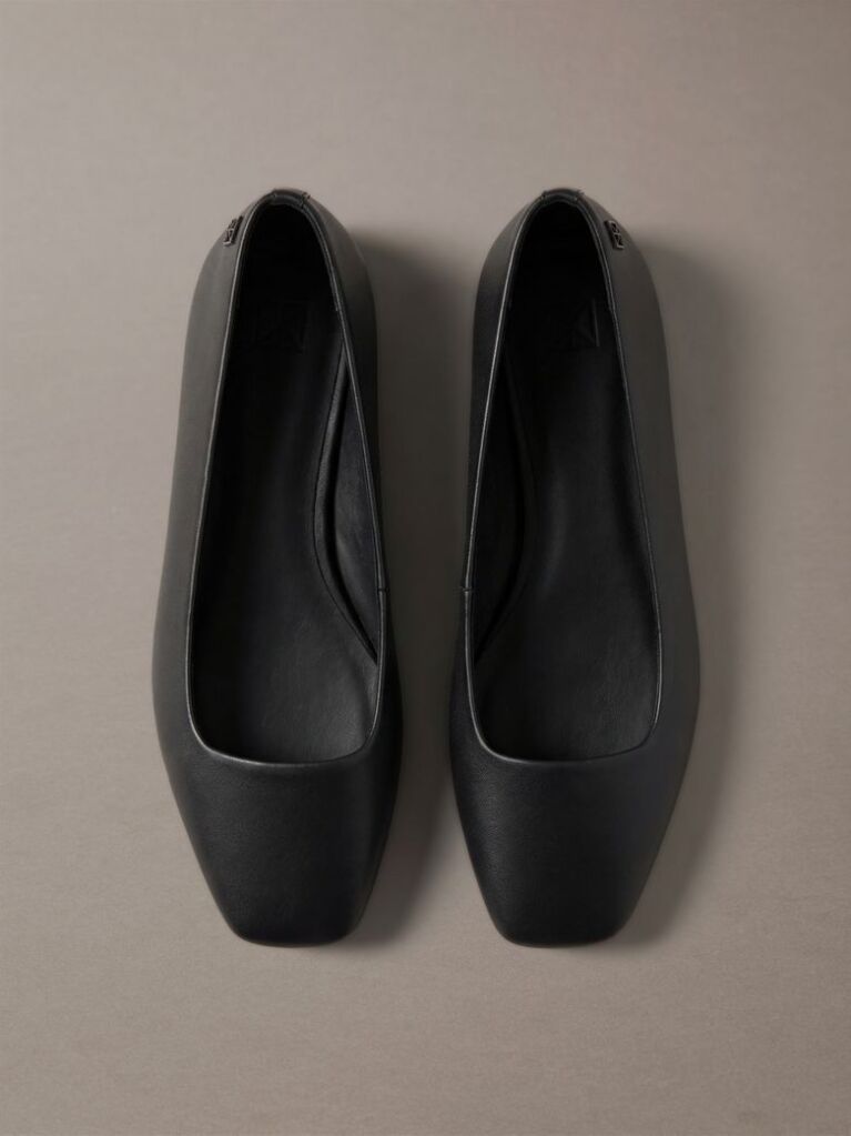 Black Leather Square Toe Ballerinas  Women