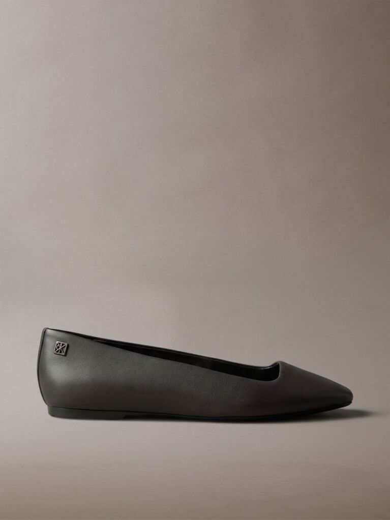 Black Leather Square Toe Ballerinas  Women