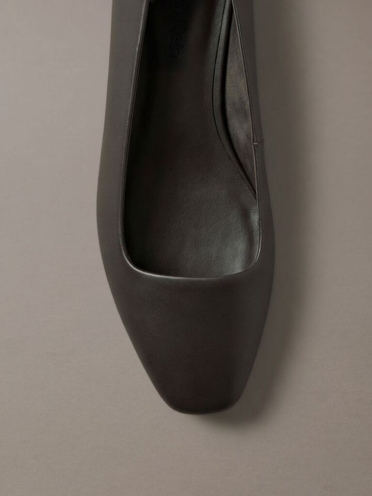 Black Leather Square Toe Ballerinas  Women
