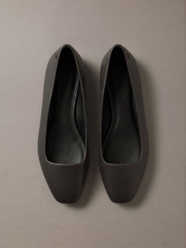 Black Leather Square Toe Ballerinas  Women