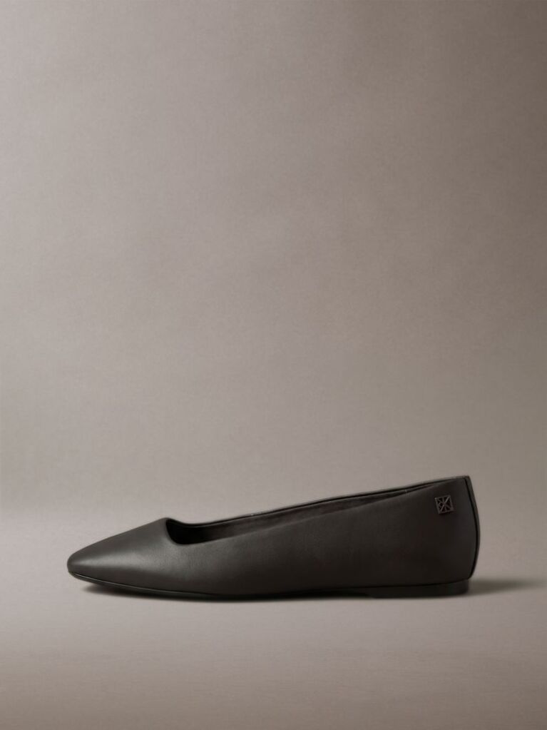 Black Leather Square Toe Ballerinas  Women