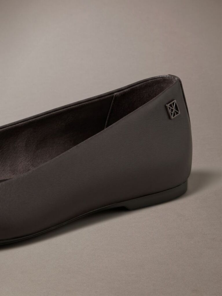 Black Leather Square Toe Ballerinas  Women