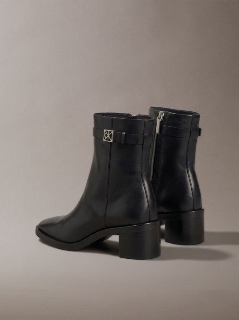 Black Leather Block-Heel Ankle Boots  Women