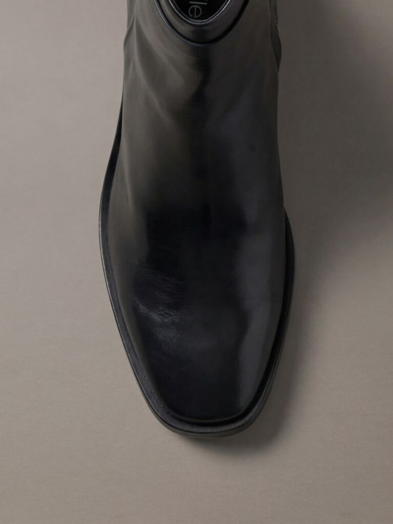 Black Leather Block-Heel Ankle Boots  Women