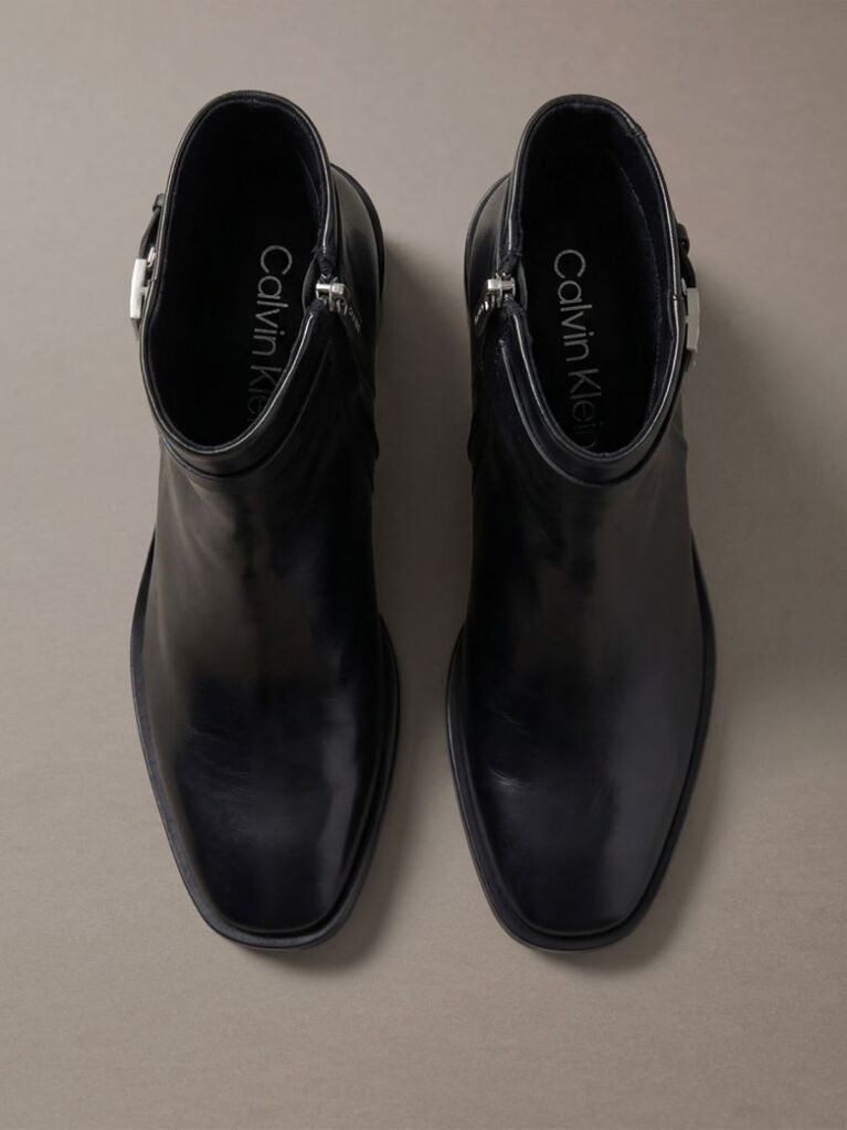 Black Leather Block-Heel Ankle Boots  Women