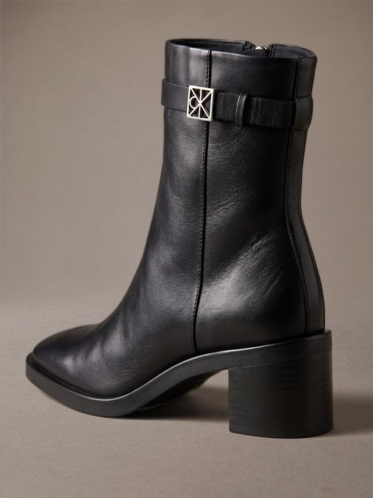 Black Leather Block-Heel Ankle Boots  Women