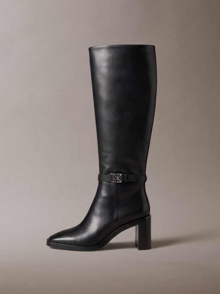 Black Leather Block-Heel Knee Boots  Women