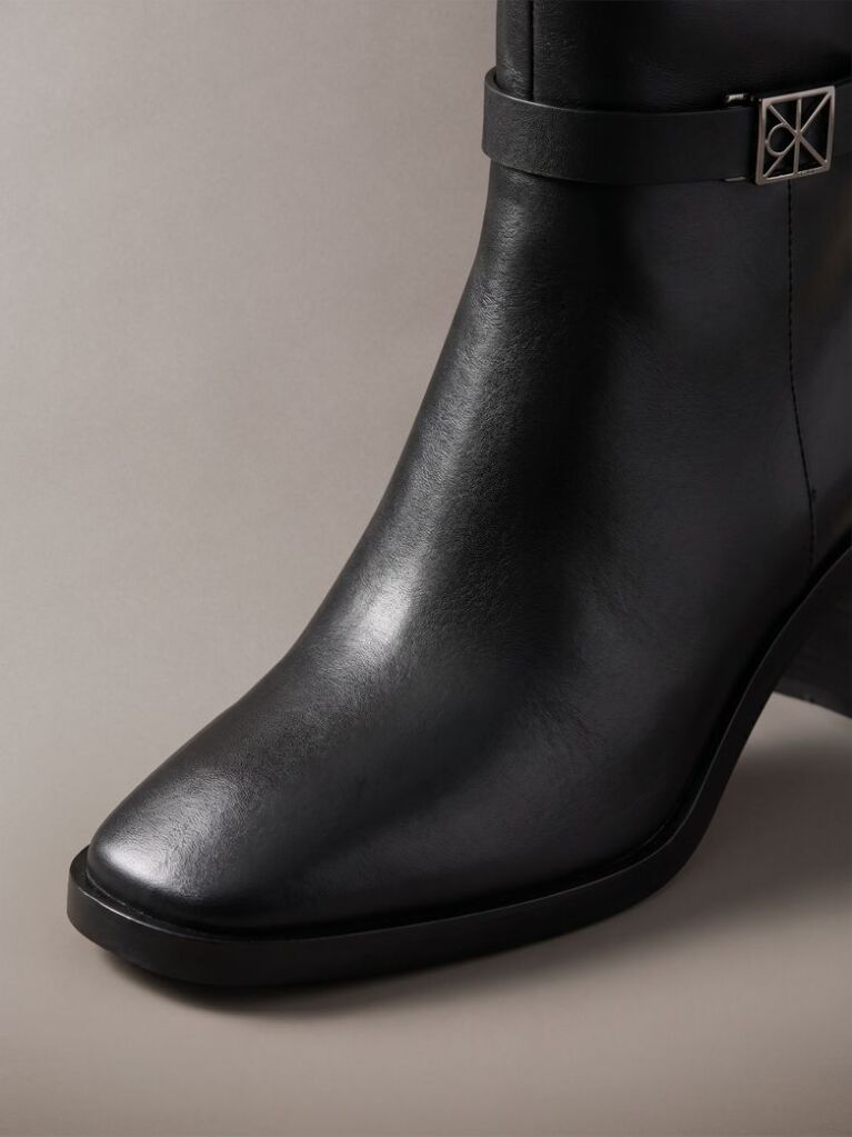 Black Leather Block-Heel Knee Boots  Women