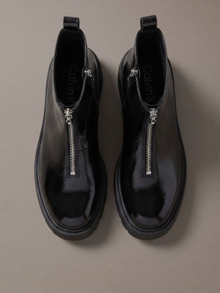 Black CK Bold - Shine Leather Zip Ankle Boots  Women