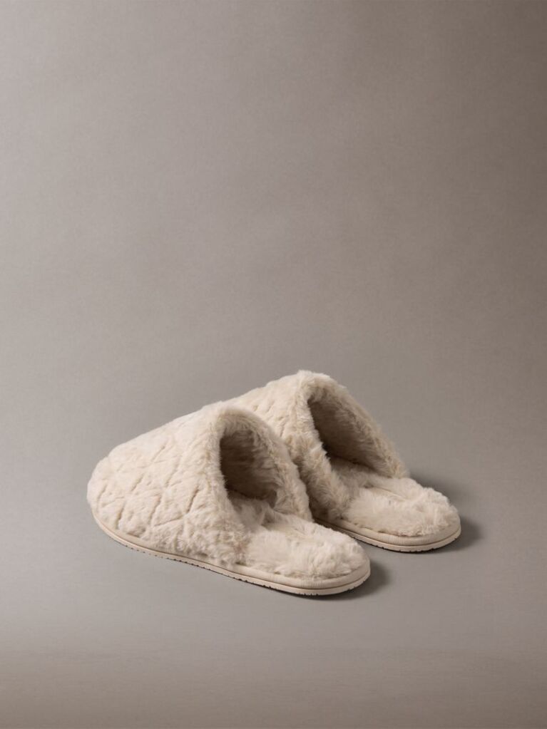 Pink Faux Fur Logo Slippers  Women