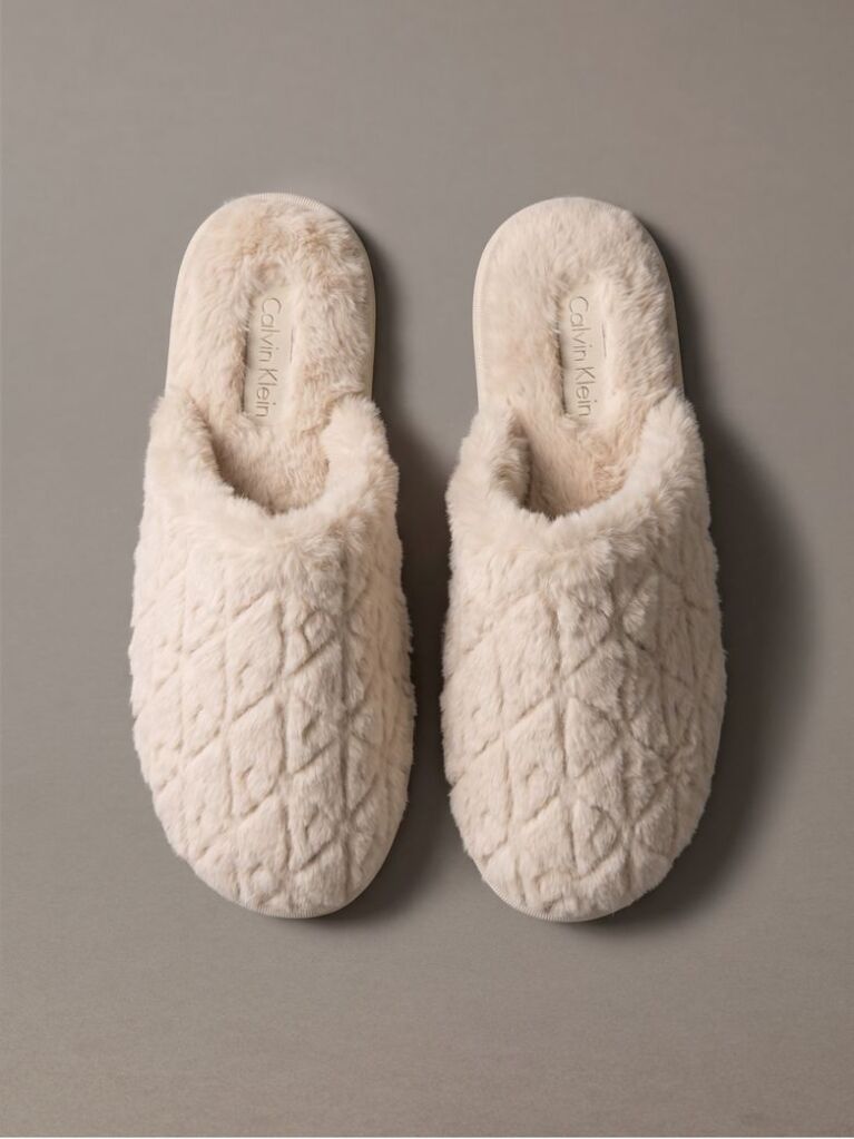 Pink Faux Fur Logo Slippers  Women