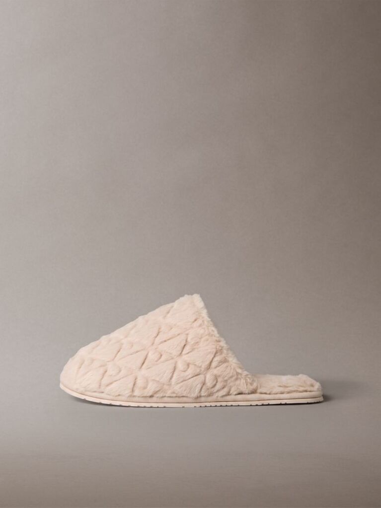 Pink Faux Fur Logo Slippers  Women