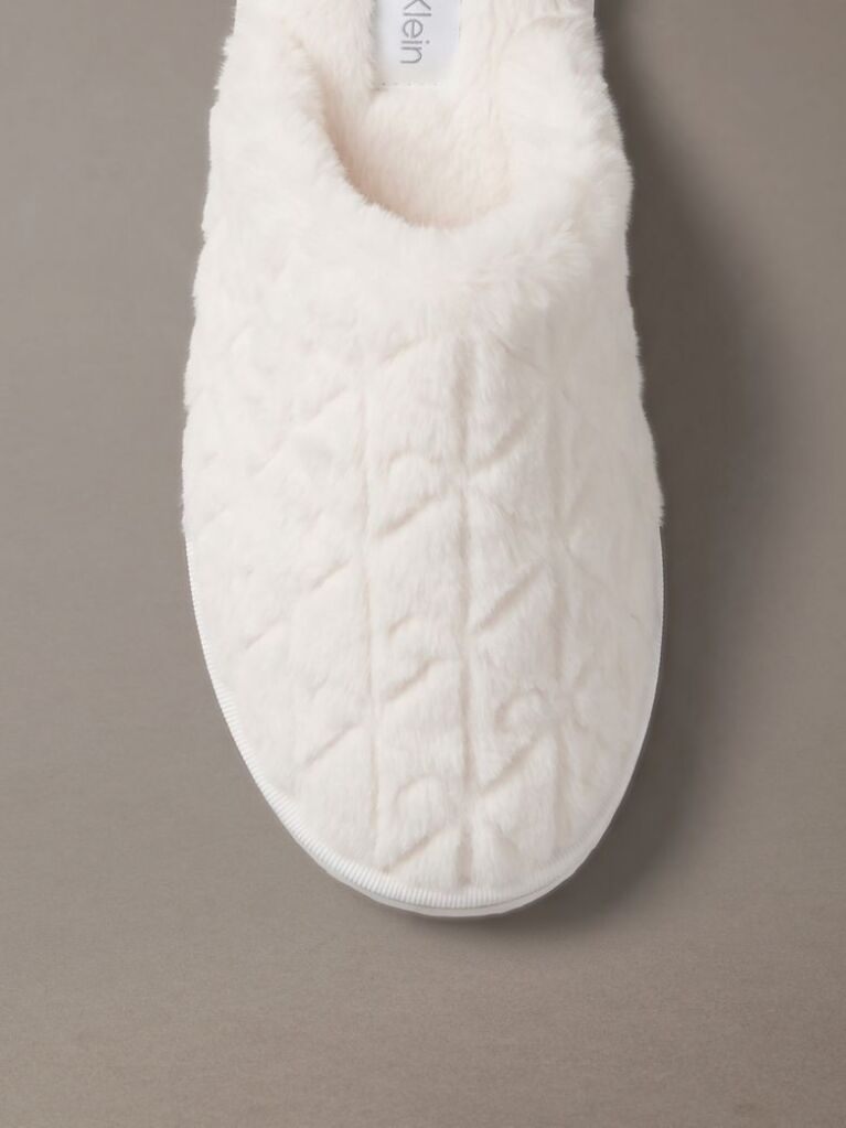 White Faux Fur Logo Slippers  Women