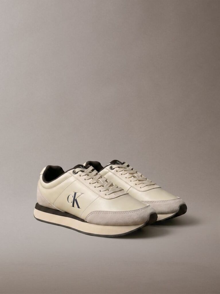 Beige Leather Signature Logo Runner Sneakers  Women