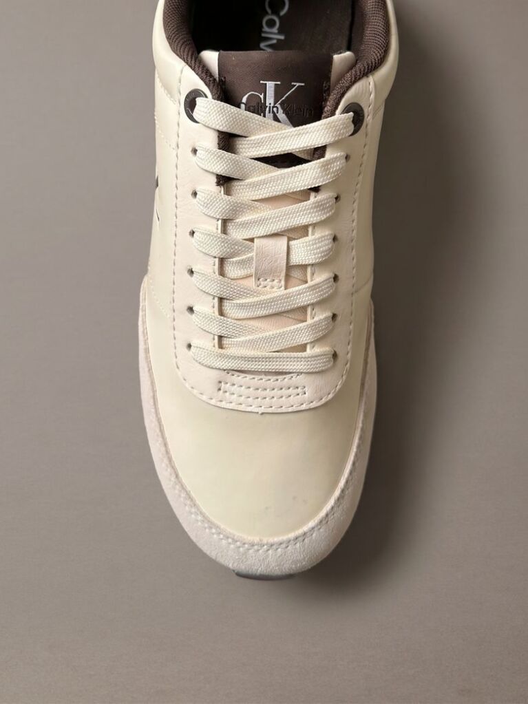 Beige Leather Signature Logo Runner Sneakers  Women
