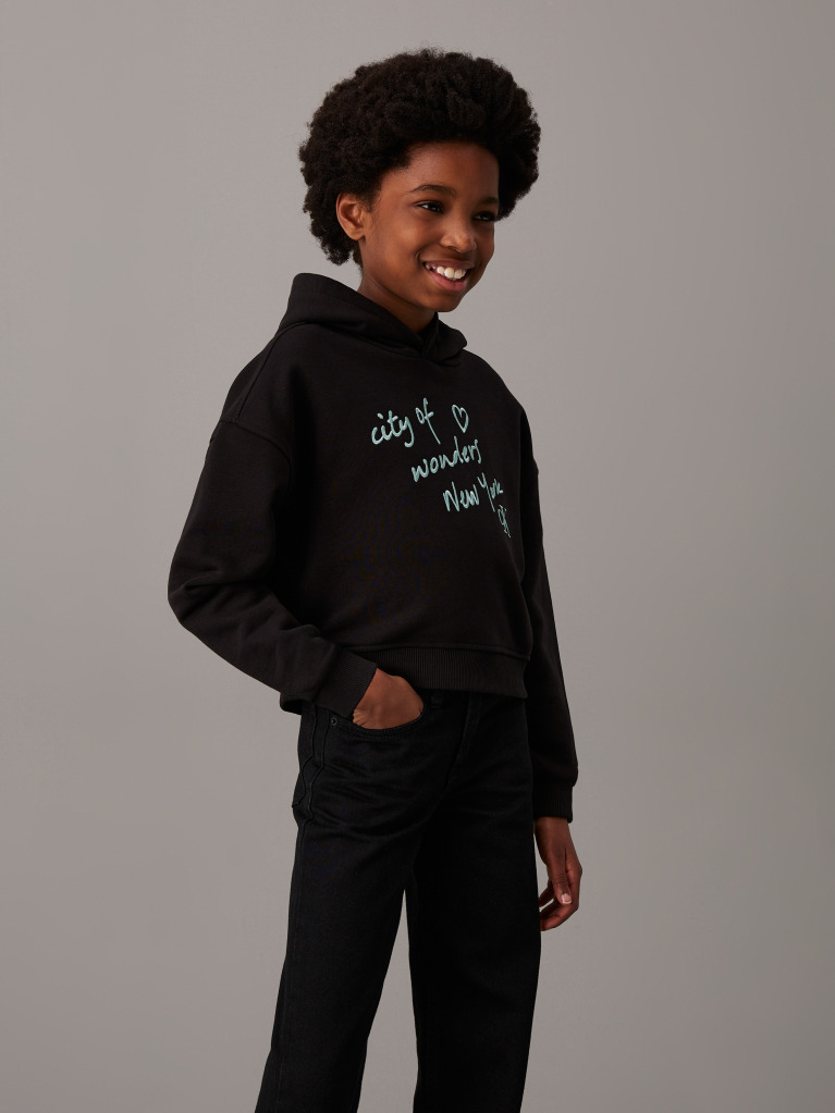 Μαύρο Παιδικό Hoodie Με Λογότυπο Και Boxy Εφαρμογή  Κορίτσι