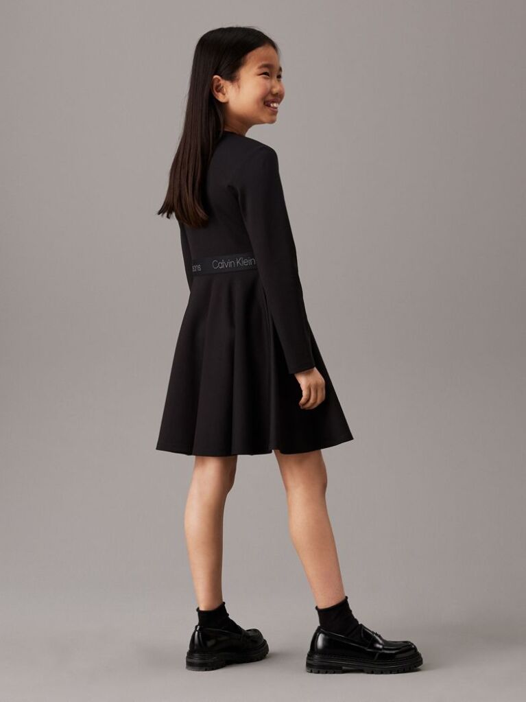 Black Flared Punto Logo Dress  Girls