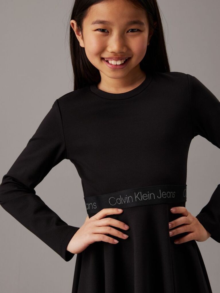Black Flared Punto Logo Dress  Girls