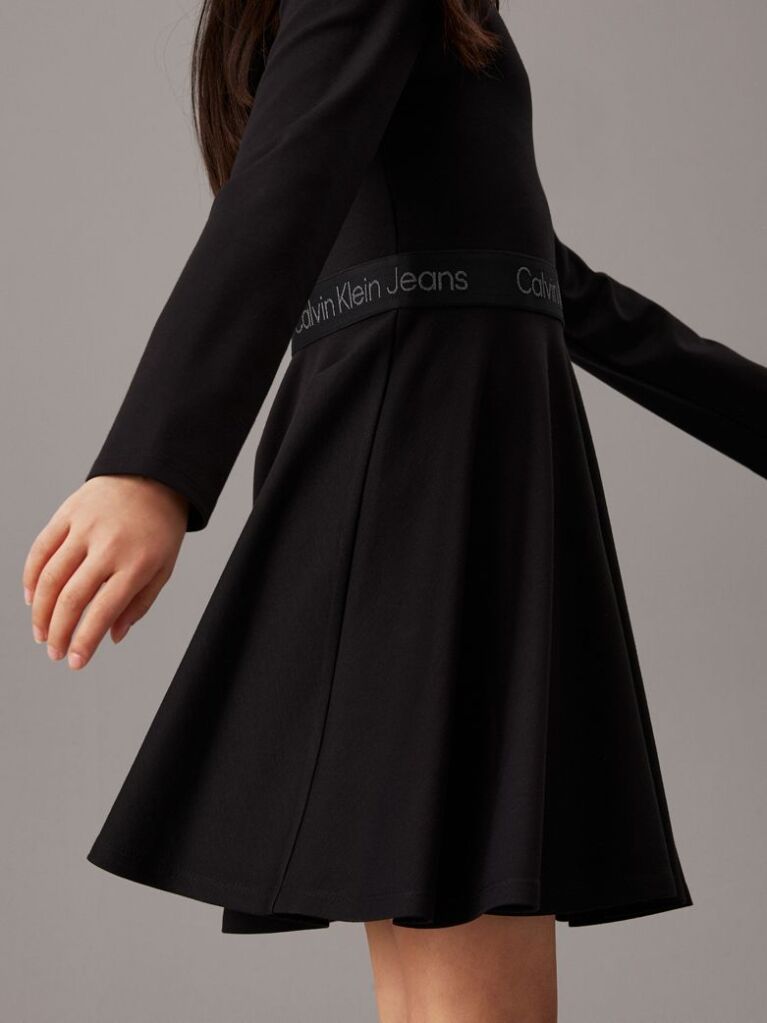 Black Flared Punto Logo Dress  Girls