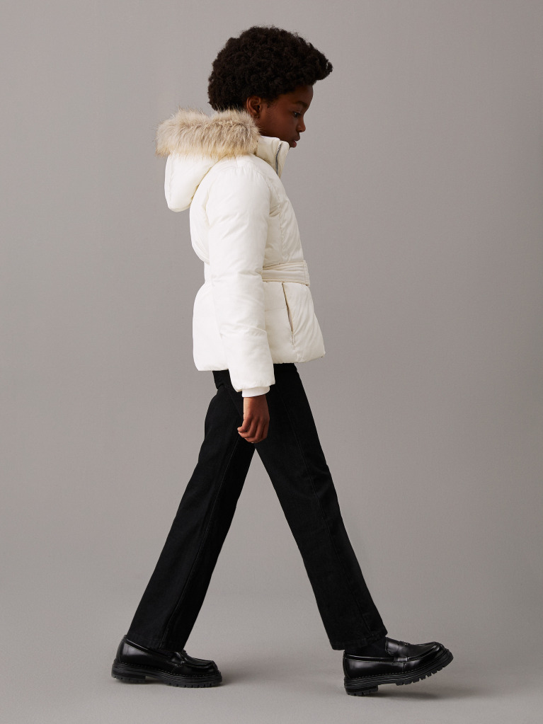 White Belted Puffer Jacket  Girls