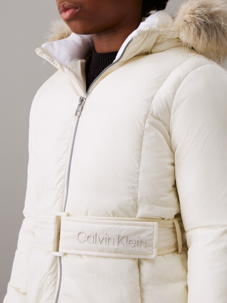 White Belted Puffer Jacket  Girls