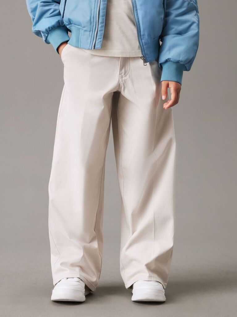 Grey High Rise Wide Leg Chino Trousers  Girls