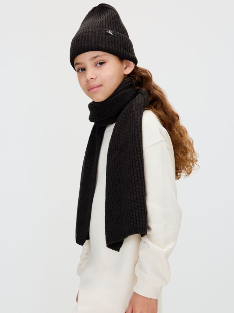 Black Kids' Scarf & Beanie Set  Kids Unisex