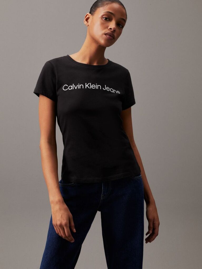 Μαύρο Slim T-Shirt Από Οργανικό Βαμβάκι Με Λογότυπο  Γυναίκα