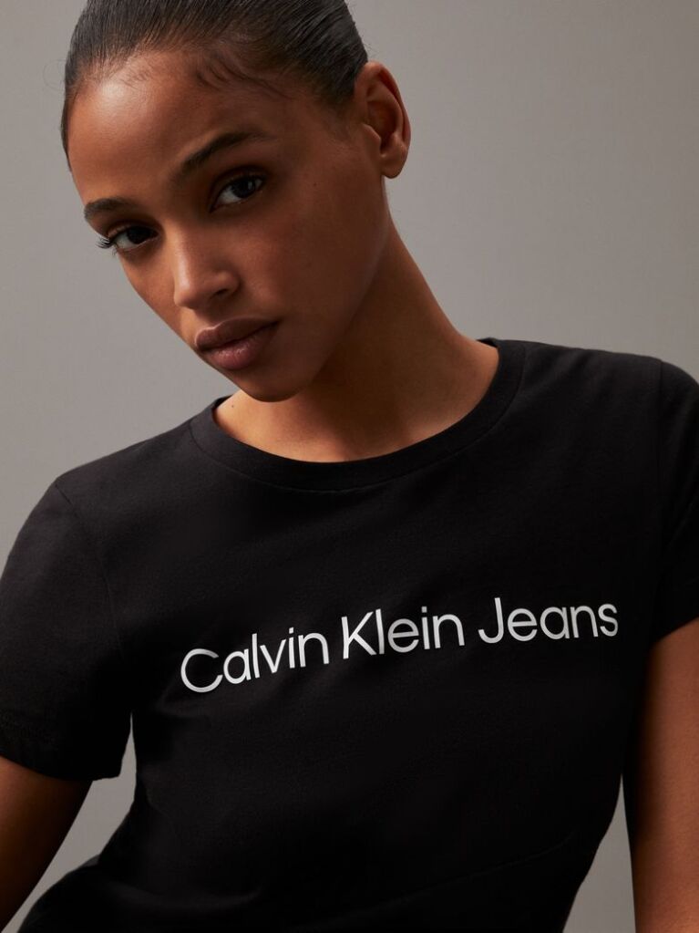 Μαύρο Slim T-Shirt Από Οργανικό Βαμβάκι Με Λογότυπο  Γυναίκα
