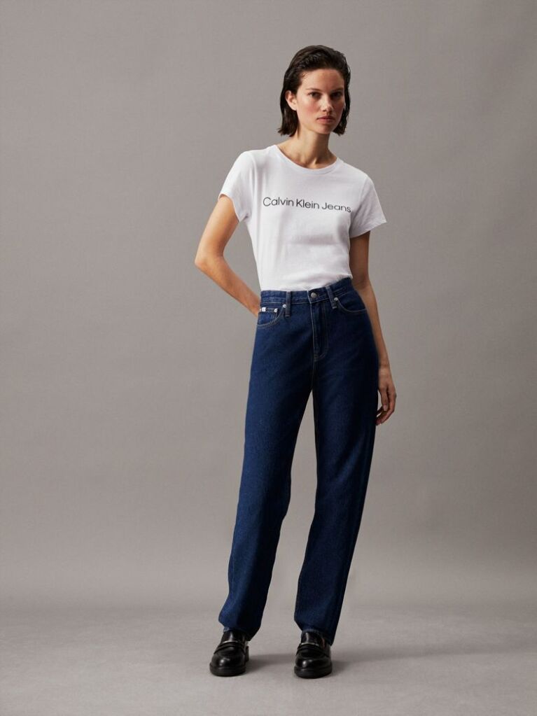 Λευκό Slim T-Shirt Από Οργανικό Βαμβάκι Με Λογότυπο  Γυναίκα