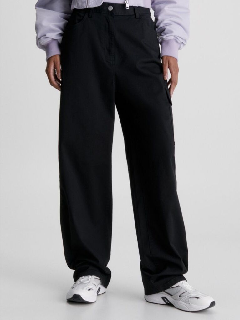 Black Cotton Twill Cargo Pants  Women