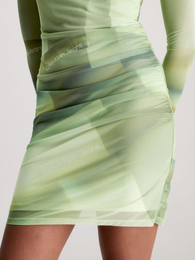 Πράσινο Φόρεμα Με Διπλό Printed Layer Με Δίχτυ  Γυναίκα