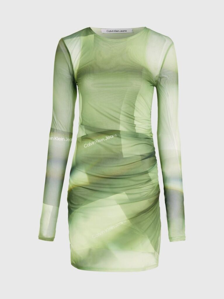 Πράσινο Φόρεμα Με Διπλό Printed Layer Με Δίχτυ  Γυναίκα