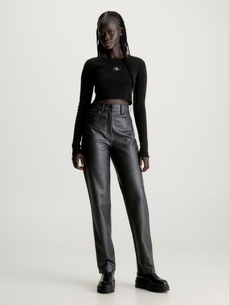 Black High Rise Faux Leather Trousers  Women