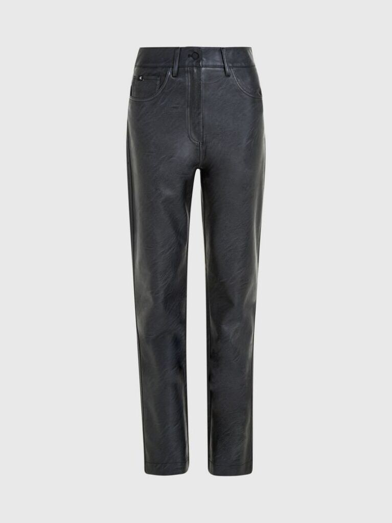 Black High Rise Faux Leather Trousers  Women